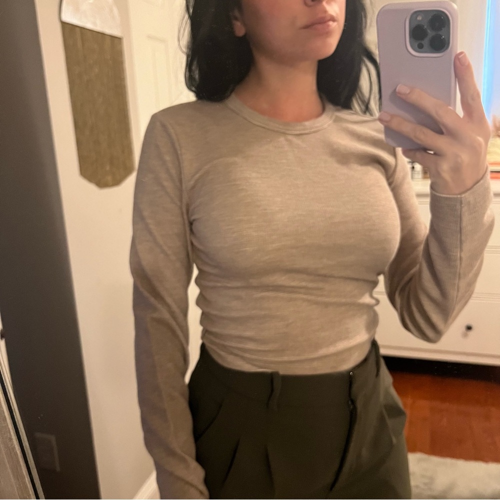 Aritzia Tna Wafflex Crew Longsleeve Heather Warm Taupe